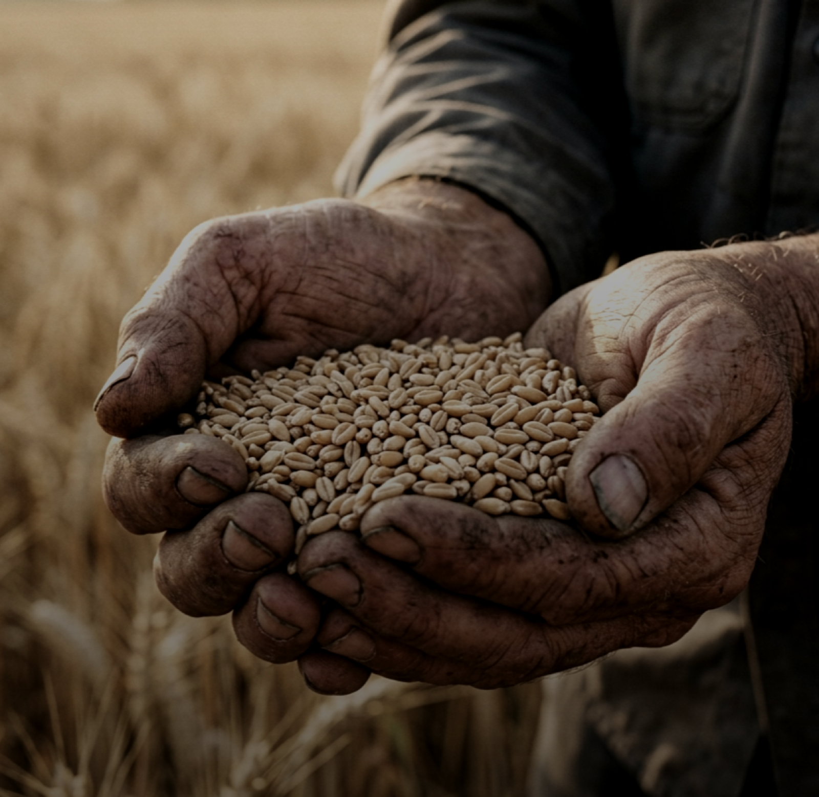 Hands cupping harvested grain